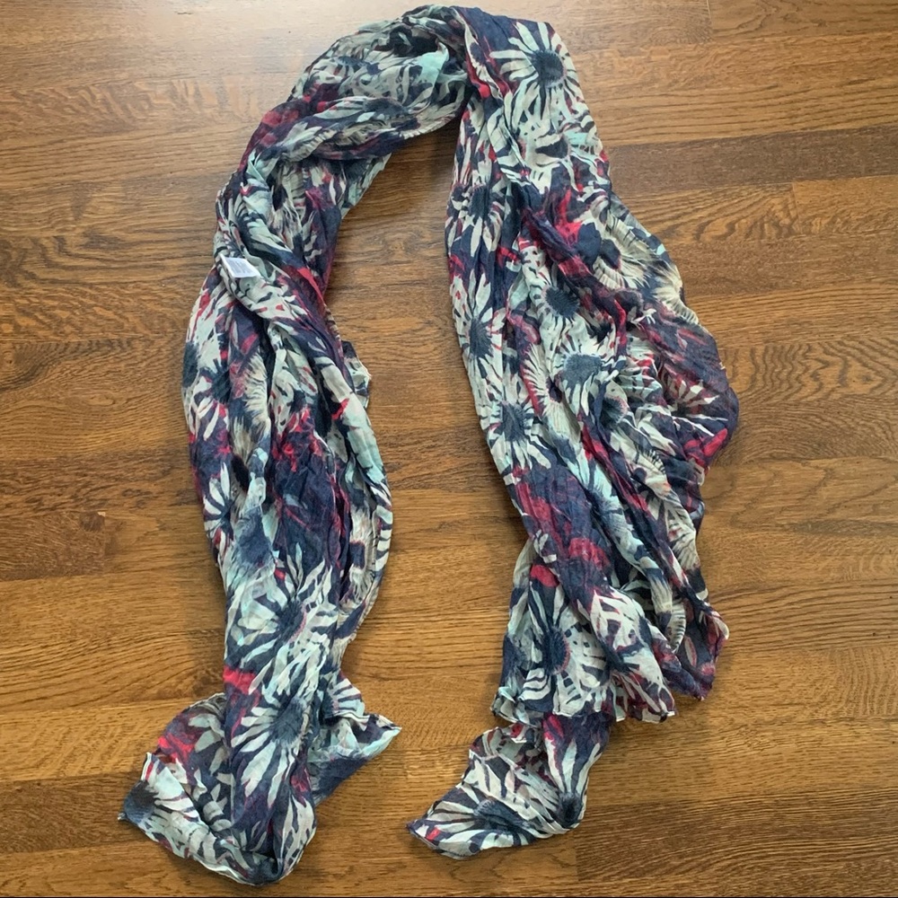 Navy & Red Floral Print Scarf